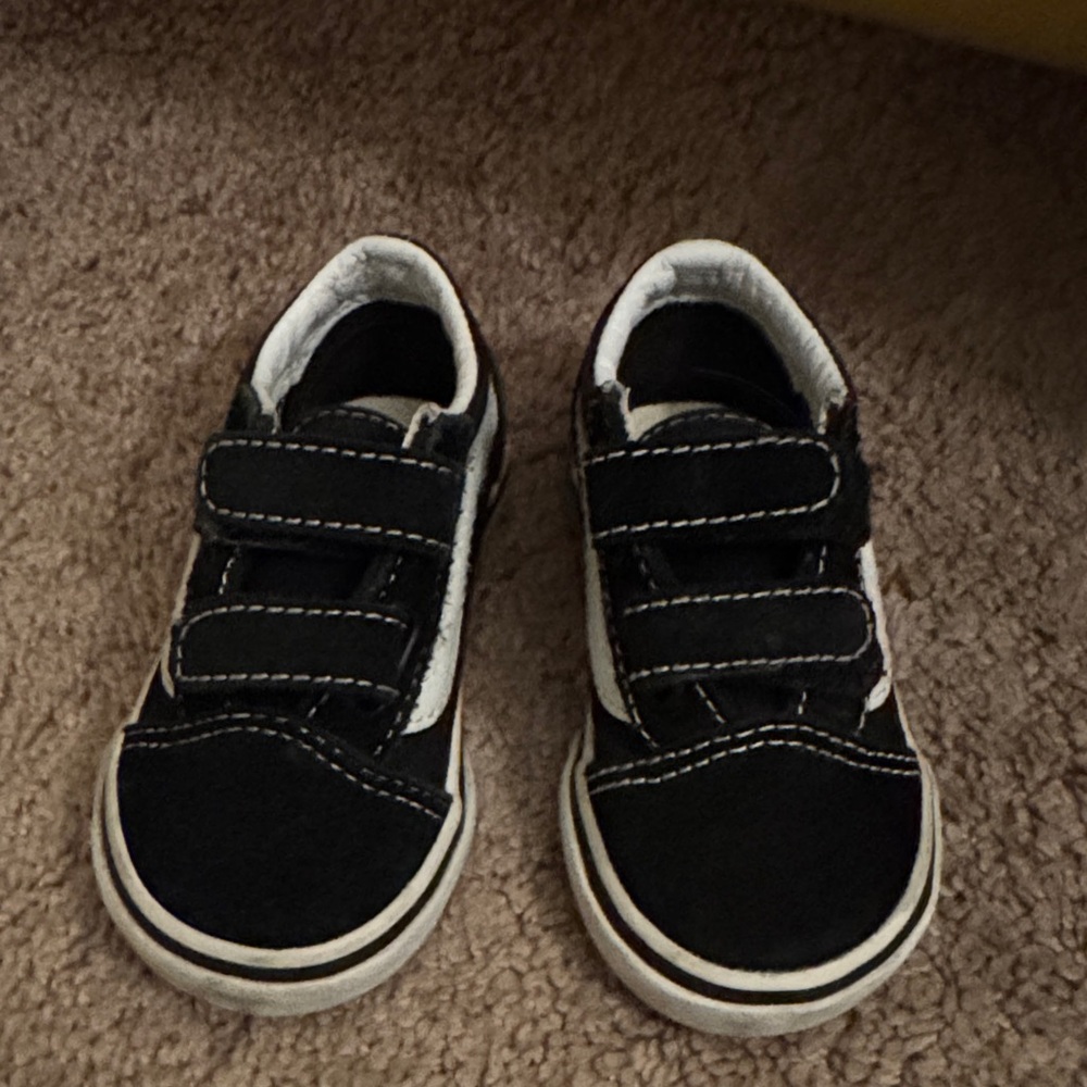 Vans Kids Black and White Velcro Sneakers